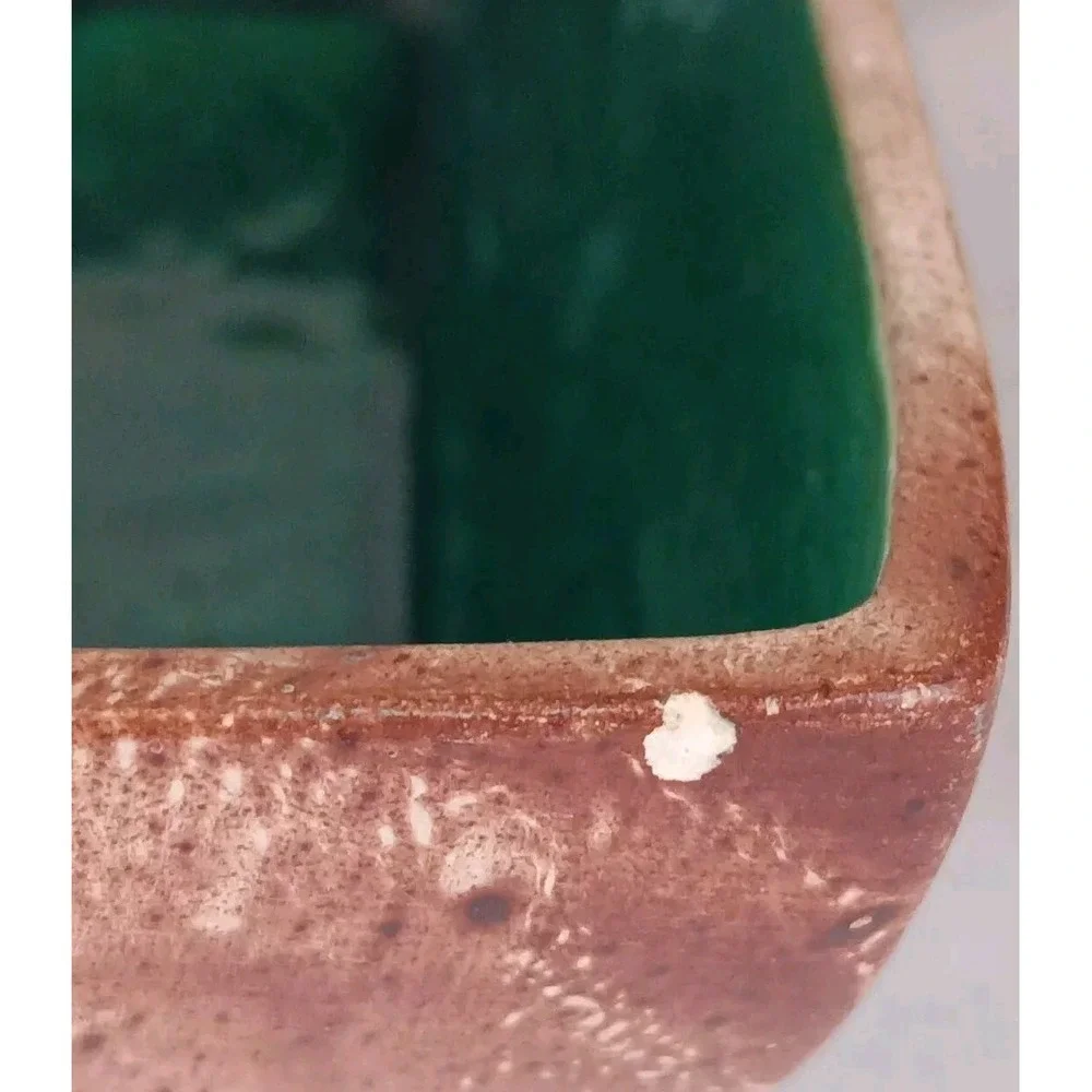 Vtg Romco Rocky Mountain Pottery Planter‎ Faux Wood Grain Green Glaze Int. READ